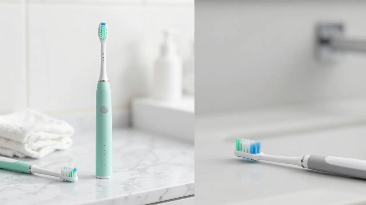 Sada pro domácí hygienu včetně sonického kartáčku a mezizubních kartáčků.