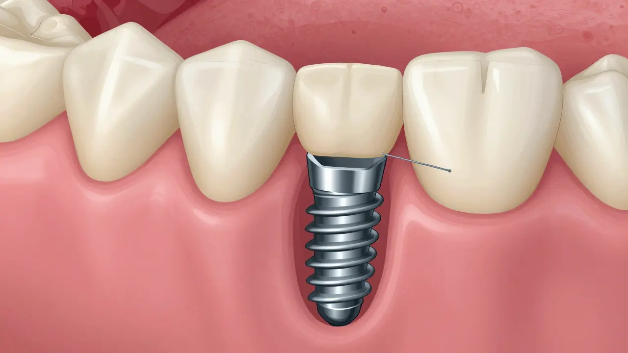 Schéma zubního implantátu a dásňového lemu