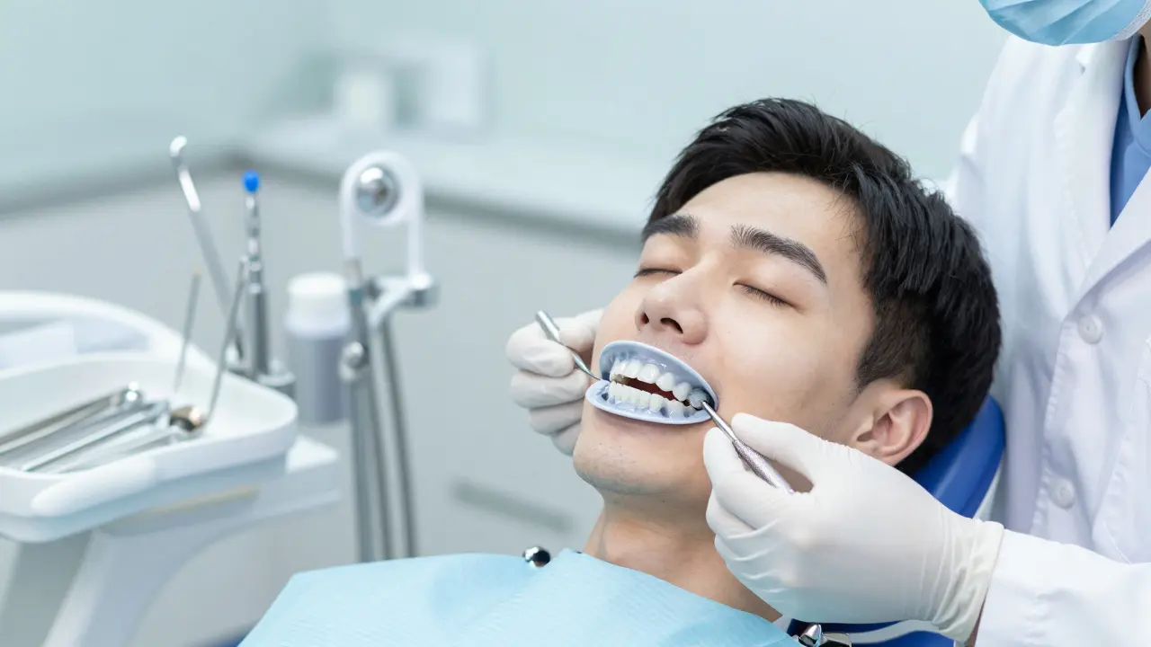 Člověk spící s chráničem zubů pro prevenci skřípání