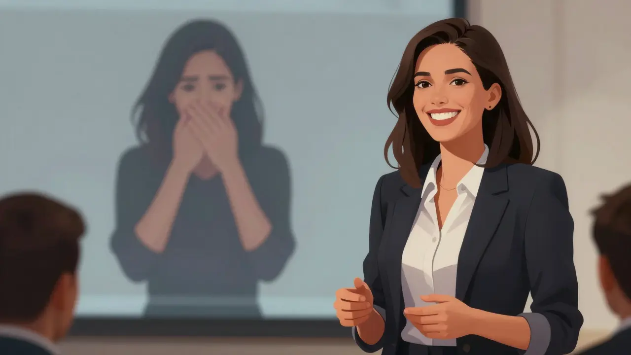 Ilustrace ženy přechodující od nejistoty k sebevědomí díky rovnátkům