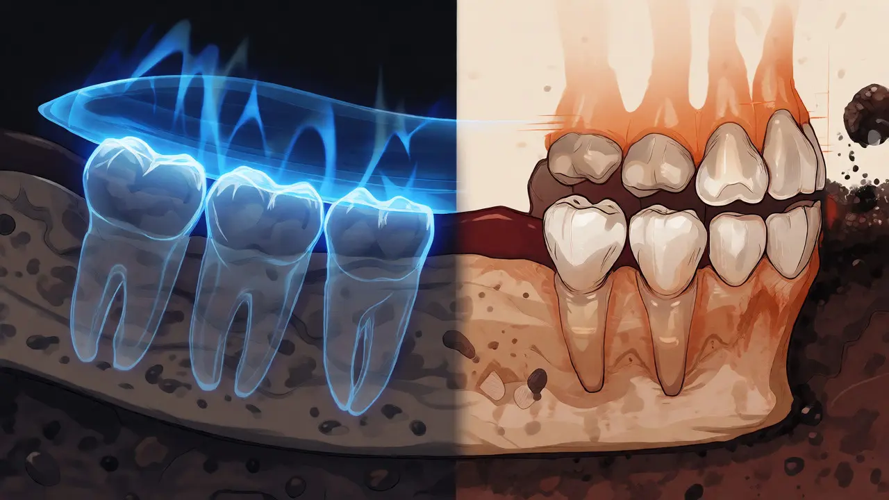 Ilustrace pohybu zubů v kosti při správném nošení