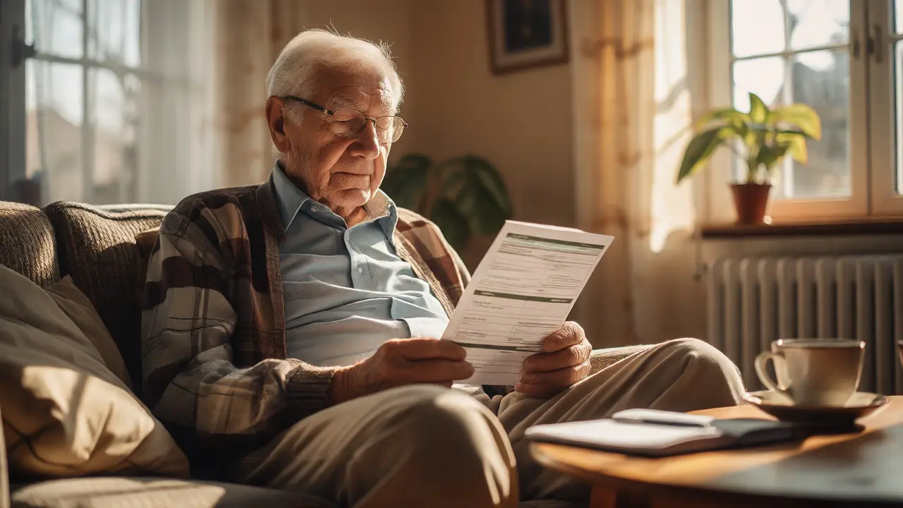 Senior klidně kontroluje svůj diabetický plán doma