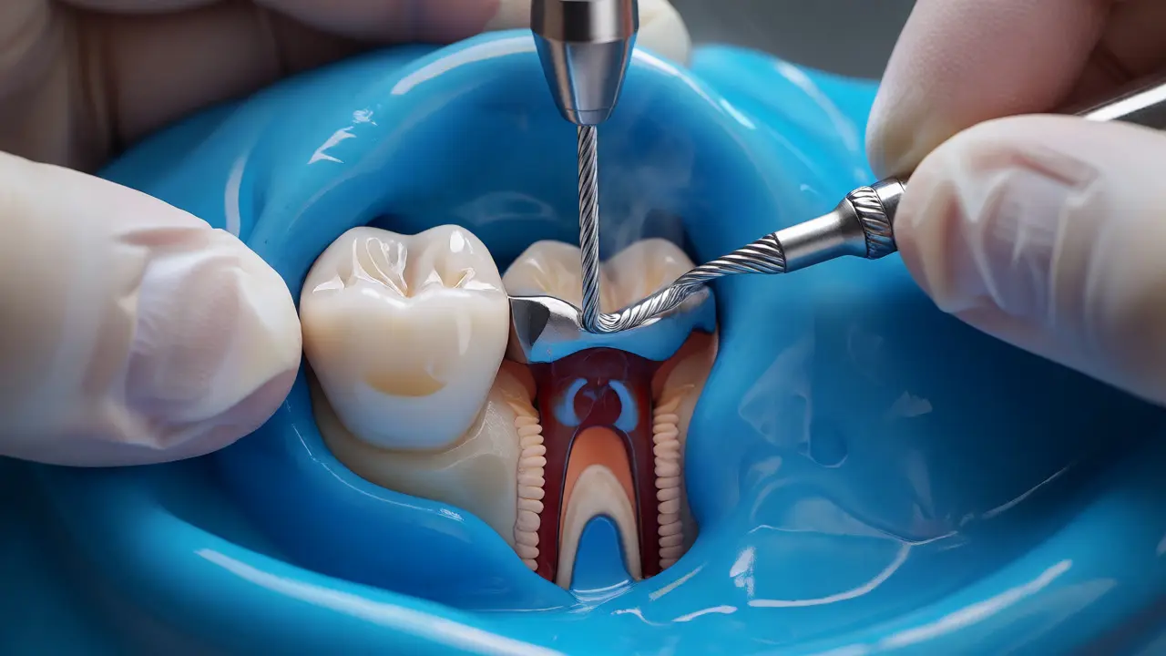 Endodontické ošetření kanálků zubu pod modrou plachtou