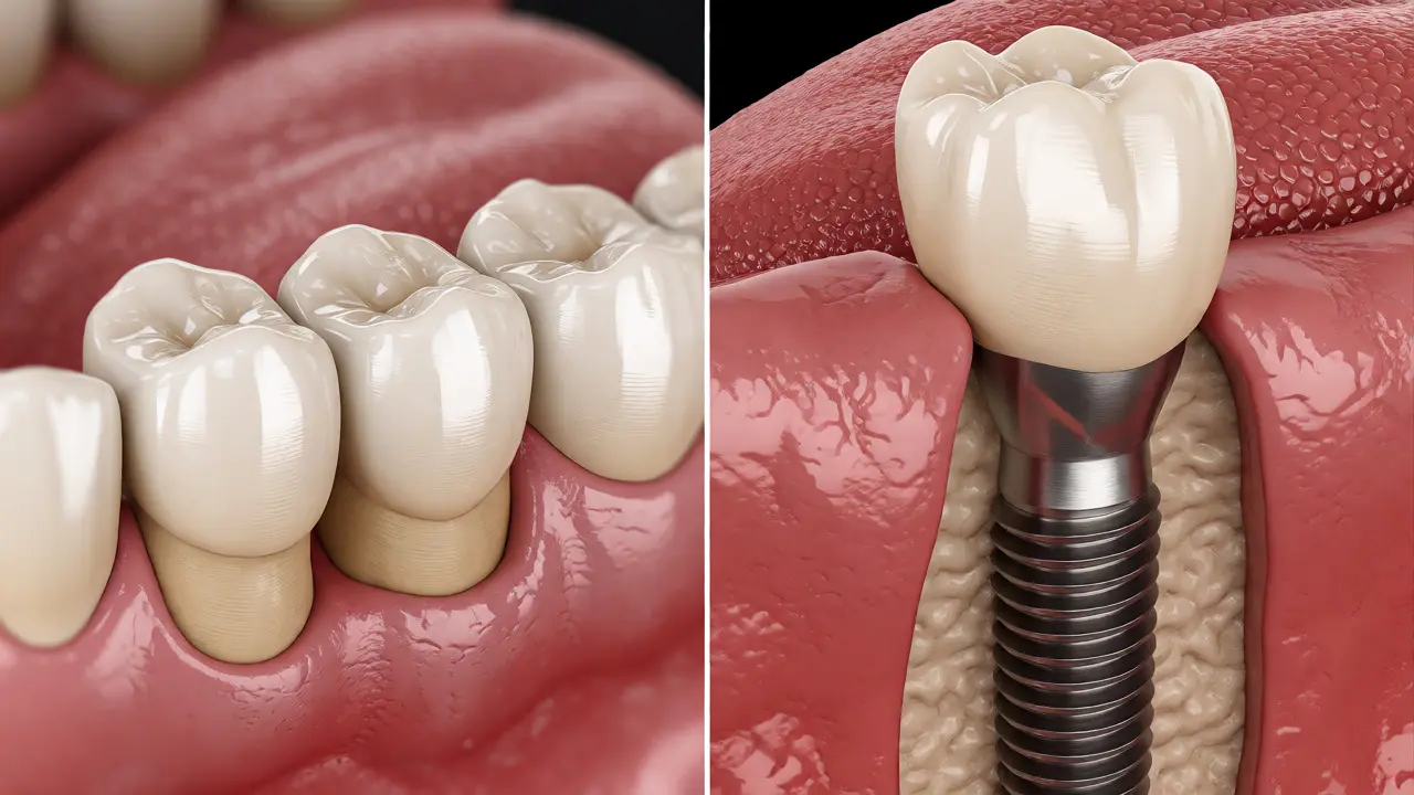 Srovnání keramického mostu a zubního implantátu s korunkou